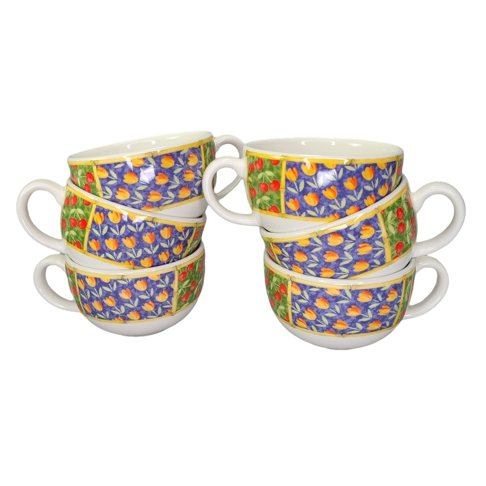 Vista‎ Alegre Horta Cup Mug Coffee Tea Floral Blue Yellow Band Set of 6 Portugal